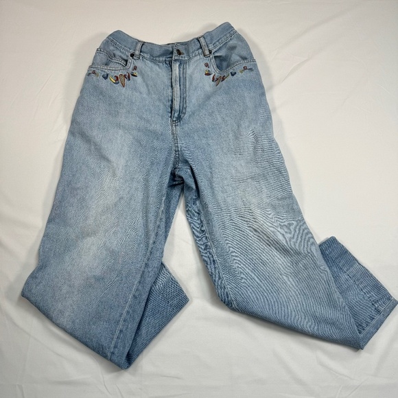 Saint Germain Boyfriend Mom Jeans Womens Sz L Light Blue High Rise Embroidered - Picture 1 of 14